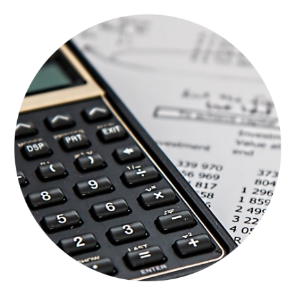 Calculator with financial records behind